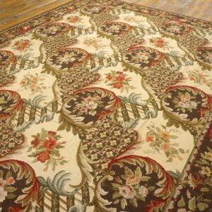 Contemporary Handwoven Wool Needlepoint Rug â€” Brown Ground, Traditional Garden Design - detail view 4