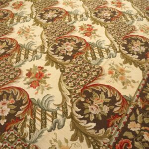 Contemporary Handwoven Wool Needlepoint Rug â€” Brown Ground, Traditional Garden Design - detail view 5