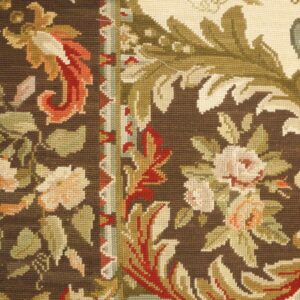 Contemporary Handwoven Wool Needlepoint Rug â€” Brown Ground, Traditional Garden Design - detail view 6