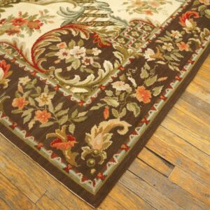 Contemporary Handwoven Wool Needlepoint Rug â€” Brown Ground, Traditional Garden Design - detail view 8