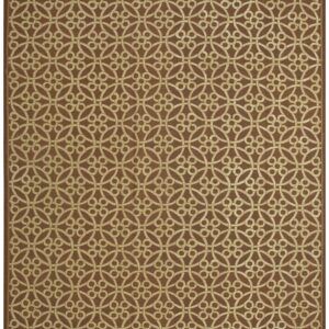 Contemporary Handwoven Wool Needlepoint Rug — Brown & Ivory Cross-Circles