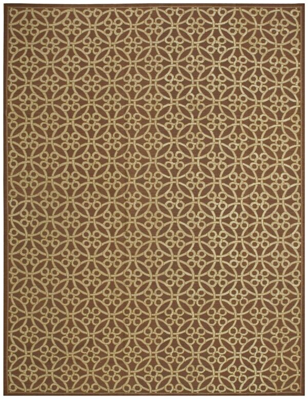 Contemporary handwoven wool needlepoint rug — brown & ivory cross-circles
