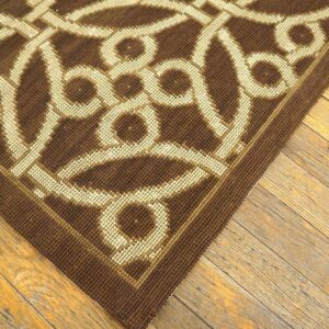 Contemporary Handwoven Wool Needlepoint Rug — Brown & Ivory Cross-Circles - detail view 9