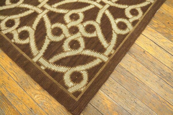 Contemporary handwoven wool needlepoint rug — brown & ivory cross-circles - detail view 9