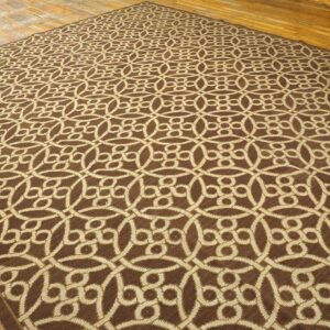 Contemporary Handwoven Wool Needlepoint Rug — Brown & Ivory Cross-Circles - detail view 2