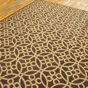 Contemporary Handwoven Wool Needlepoint Rug — Brown & Ivory Cross-Circles - detail view 3