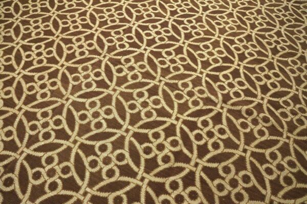 Contemporary handwoven wool needlepoint rug — brown & ivory cross-circles - detail view 4