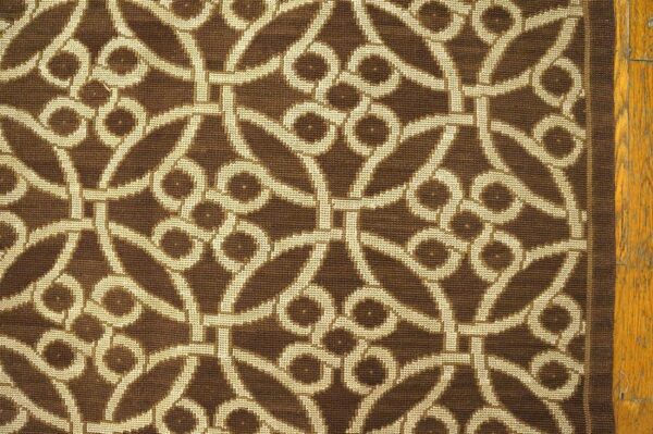 Contemporary handwoven wool needlepoint rug — brown & ivory cross-circles - detail view 5