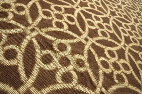 Contemporary handwoven wool needlepoint rug — brown & ivory cross-circles - detail view 7