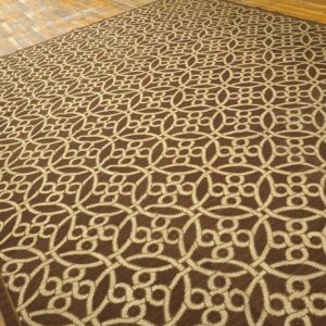 Contemporary Handwoven Wool Needlepoint Rug — Brown & Ivory Cross-Circles - detail view 8