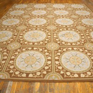 Contemporary Handwoven Wool Needlepoint Rug, Brown with silk highlights - detail view 1