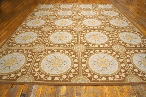 Contemporary handwoven wool needlepoint rug, brown with silk highlights - detail view 1