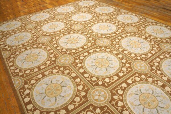 Contemporary handwoven wool needlepoint rug, brown with silk highlights - detail view 2