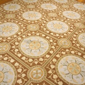 Contemporary Handwoven Wool Needlepoint Rug, Brown with silk highlights - detail view 3