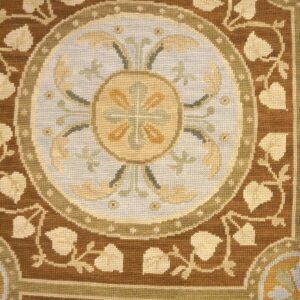 Contemporary Handwoven Wool Needlepoint Rug, Brown with silk highlights - detail view 4