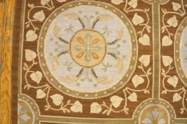 Contemporary handwoven wool needlepoint rug, brown with silk highlights - detail view 4