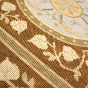 Contemporary Handwoven Wool Needlepoint Rug, Brown with silk highlights - detail view 5