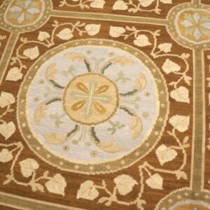 Contemporary Handwoven Wool Needlepoint Rug, Brown with silk highlights - detail view 6