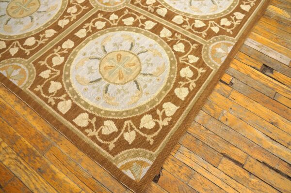 Contemporary handwoven wool needlepoint rug, brown with silk highlights - detail view 7