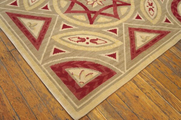 Contemporary handwoven wool needlepoint rug â€” colorful geometric composition - detail view 5