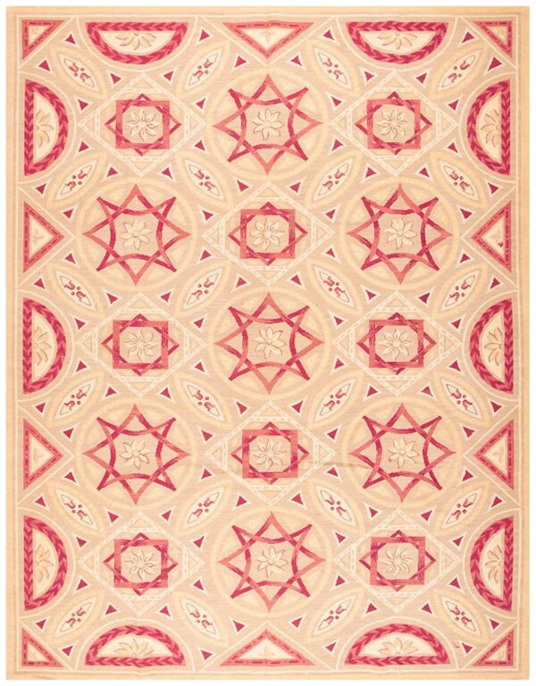 Contemporary handwoven wool needlepoint rug â€” delicate geometric pattern