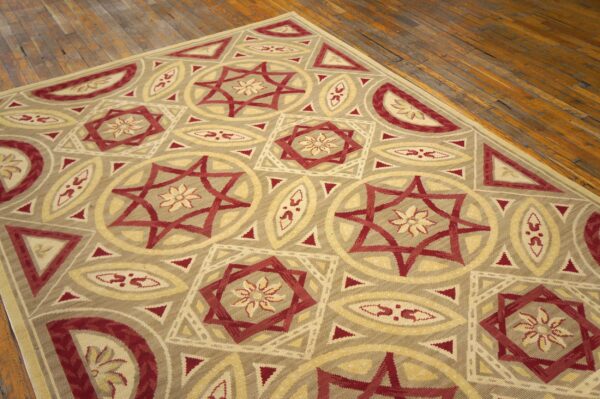 Contemporary handwoven wool needlepoint rug â€” delicate geometric pattern - detail view 2