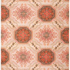 Contemporary Handwoven Wool Needlepoint Rug â€” Floral-Medallion Composition