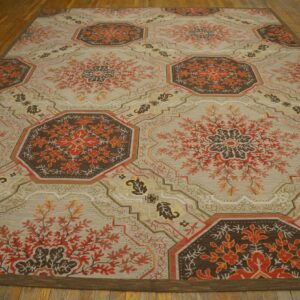 Contemporary Handwoven Wool Needlepoint Rug â€” Floral-Medallion Composition - detail view 1