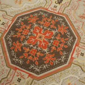 Contemporary Handwoven Wool Needlepoint Rug â€” Floral-Medallion Composition - detail view 2