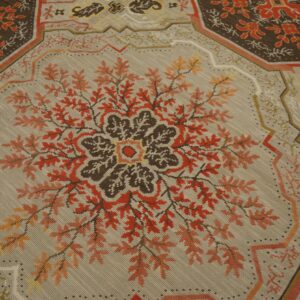Contemporary Handwoven Wool Needlepoint Rug â€” Floral-Medallion Composition - detail view 3