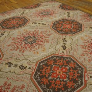 Contemporary Handwoven Wool Needlepoint Rug â€” Floral-Medallion Composition - detail view 5