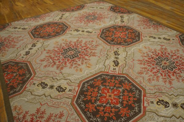 Contemporary handwoven wool needlepoint rug â€” floral-medallion composition - detail view 5