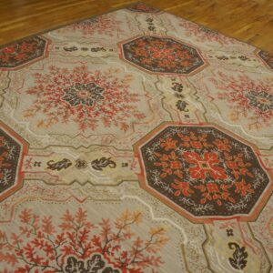 Contemporary Handwoven Wool Needlepoint Rug â€” Floral-Medallion Composition - detail view 6