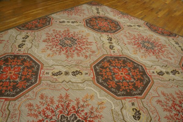 Contemporary handwoven wool needlepoint rug â€” floral-medallion composition - detail view 6