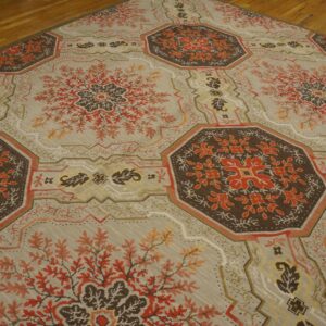 Contemporary Handwoven Wool Needlepoint Rug â€” Floral-Medallion Composition - detail view 7