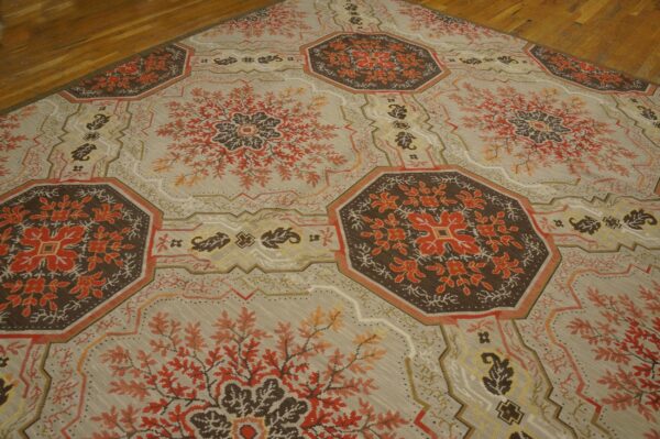 Contemporary handwoven wool needlepoint rug â€” floral-medallion composition - detail view 7
