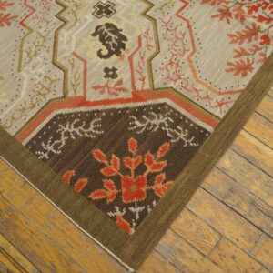 Contemporary Handwoven Wool Needlepoint Rug â€” Floral-Medallion Composition - detail view 8