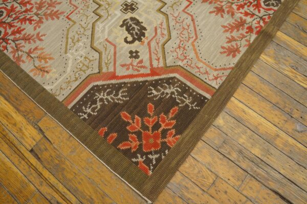 Contemporary handwoven wool needlepoint rug â€” floral-medallion composition - detail view 8