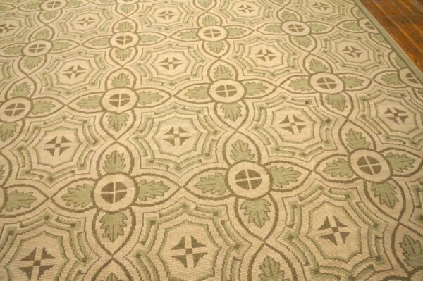Contemporary handwoven wool needlepoint rug — four-star motif - detail view 3