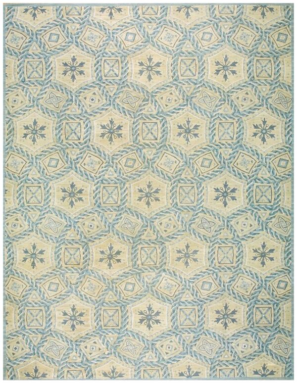 Contemporary handwoven wool needlepoint rug â€” geometric pattern