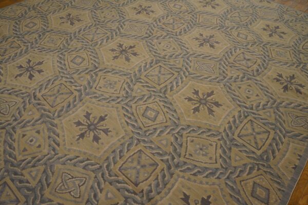 Contemporary handwoven wool needlepoint rug â€” geometric pattern - detail view 5