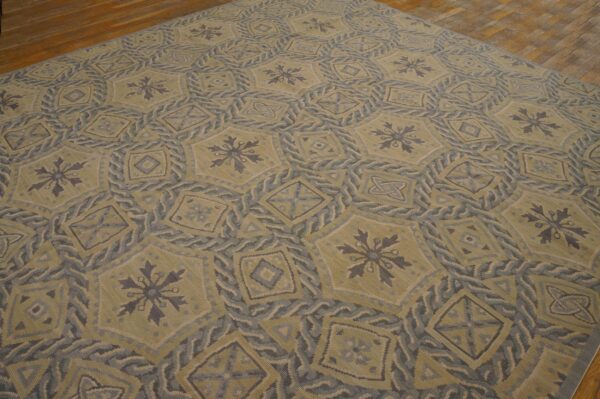Contemporary handwoven wool needlepoint rug â€” geometric pattern - detail view 7