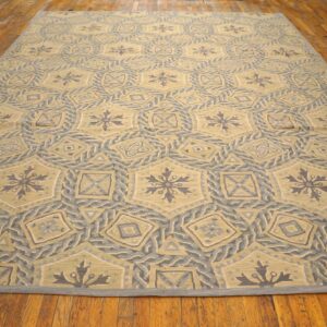 Contemporary Handwoven Wool Needlepoint Rug â€” Gray Geometric - detail view 1