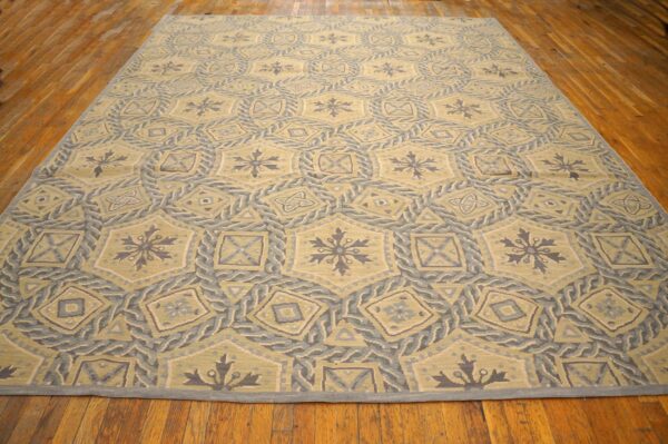Contemporary handwoven wool needlepoint rug â€” gray geometric - detail view 1