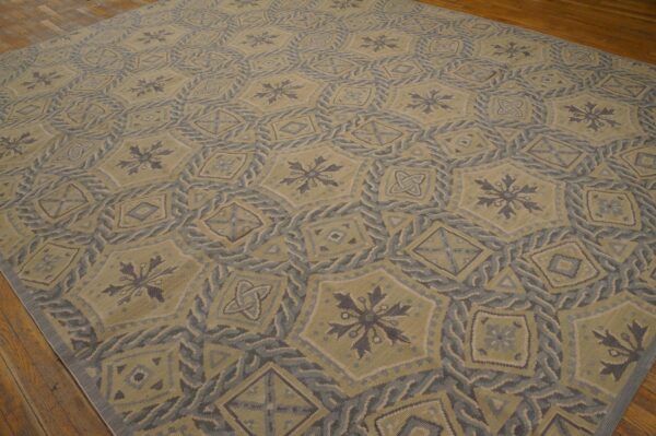 Contemporary handwoven wool needlepoint rug â€” gray geometric - detail view 2