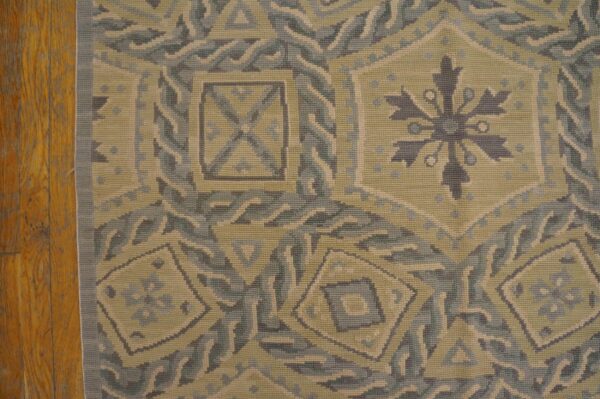 Contemporary handwoven wool needlepoint rug â€” gray geometric - detail view 3