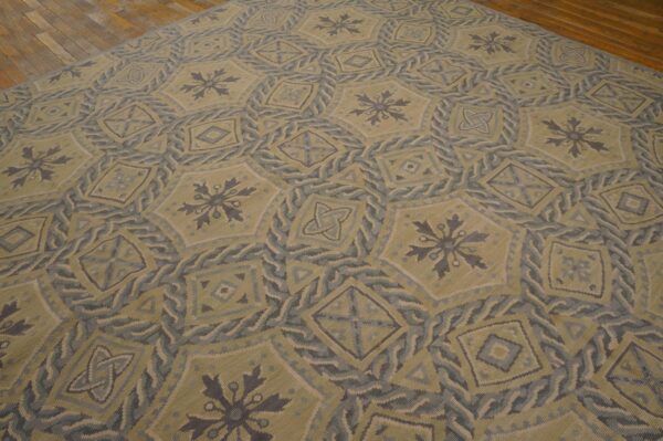 Contemporary handwoven wool needlepoint rug â€” gray geometric - detail view 4