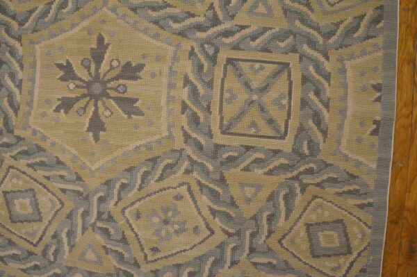 Contemporary handwoven wool needlepoint rug â€” gray geometric - detail view 6