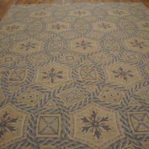 Contemporary Handwoven Wool Needlepoint Rug â€” Gray Geometric - detail view 8