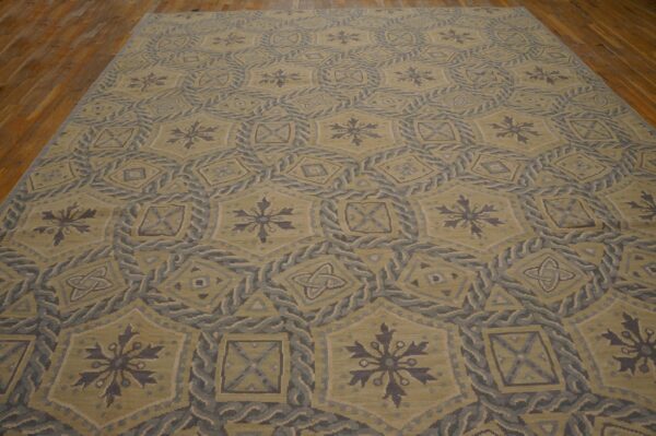 Contemporary handwoven wool needlepoint rug â€” gray geometric - detail view 8